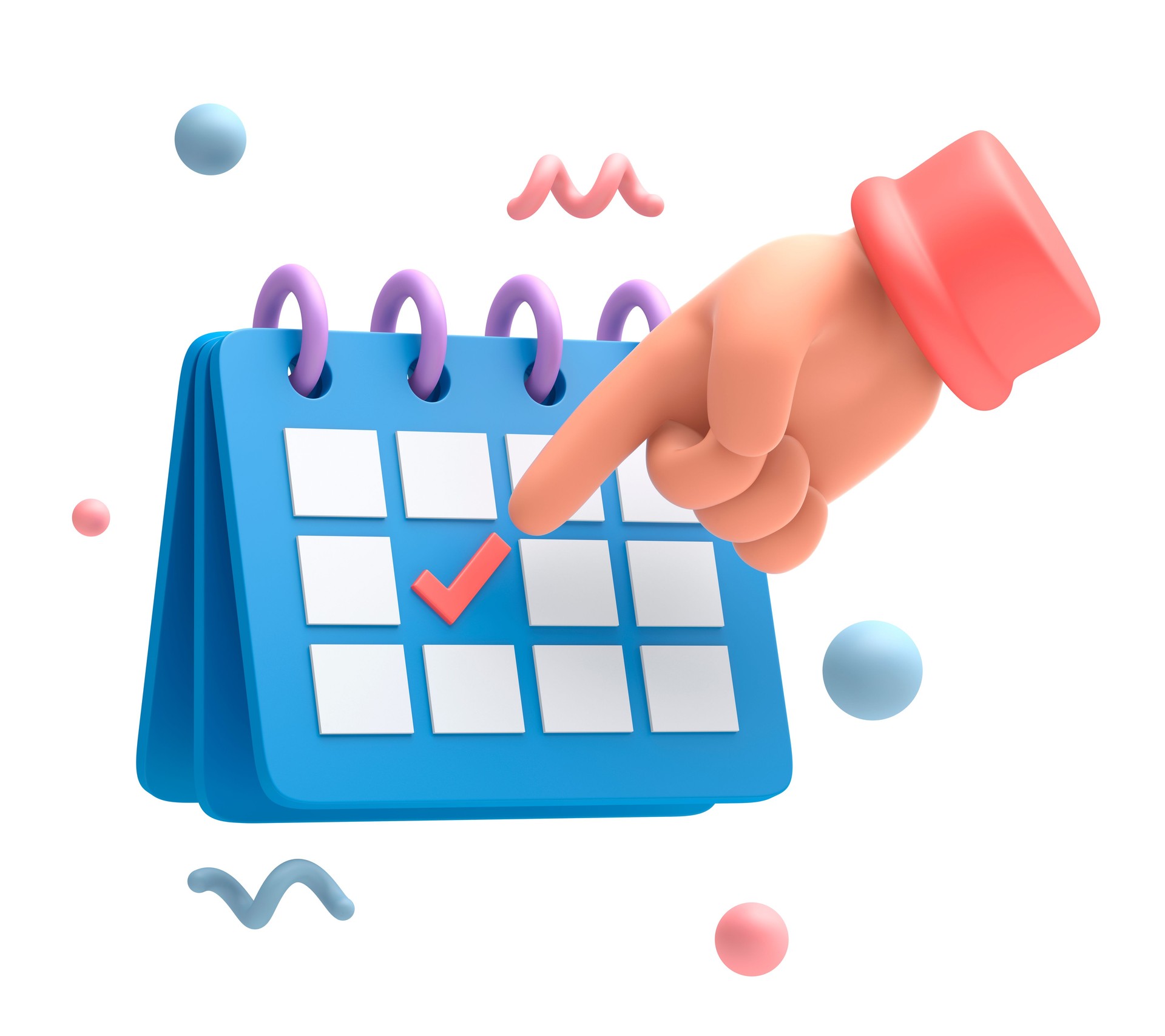 Calendar with a marked date and hand with pointing finger